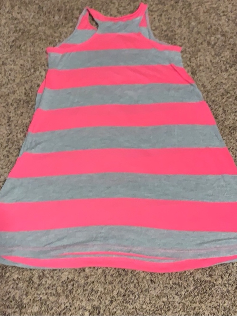 Girls' Neon Pink and Light Gray Striped Racerback Tank Dress